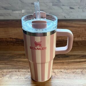 Stanley Pink and White Striped Tumbler with Handle